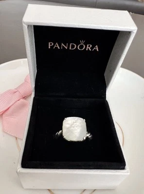 Genuine Pandora White Mother Of Pearl Faceted Statement Ring SIZE 52 In BOX - Image 1 of 4