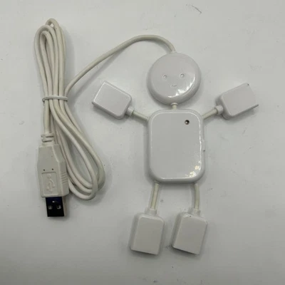 USB 2.0 4-Port Hub Man Shape Human Design Splitter White - Image 1 of 2