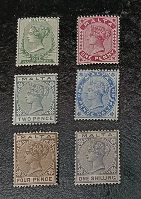 MALTA 1885 0.5d a 1s SG 20 - 28 Sc 8 - 13 Set 6 MLH/MH Foto 1 de 2