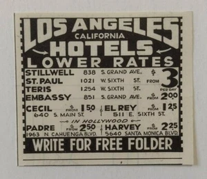 1949 Los Angeles California Hotel Rates Advertisement - Foto 1 di 1