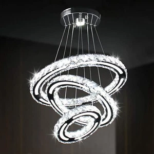 Modern Round 3 Ring Crystal 52W LED Pendant Lamp Chandelier Ceiling light Decor - Picture 1 of 12