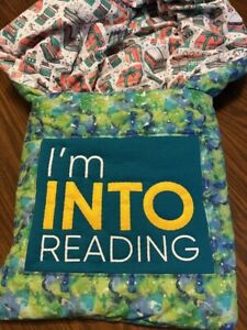 New Handmade “I’m Into Reading” Books Quillow (Pillow w/ 6ft long quilt inside!)
