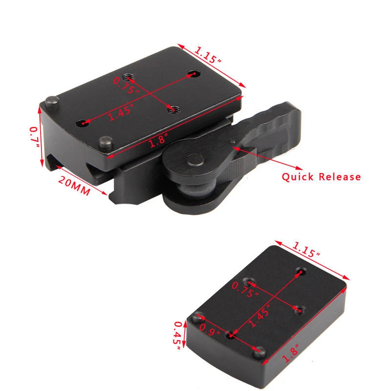 Tactical Red Dot Sight Riser Mount w/Quick Detach for RMR 20mm Picatinny Rail - Image 1 of 4