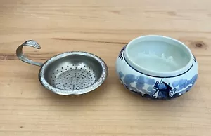 Tea Infuser/Strainer w/Drip Bowl - Delft, Holland - Picture 1 of 5