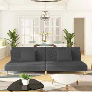 NNEVL 2-Seater Sofa Bed with Two Pillows Dark Grey Fabric - Picture 1 of 10