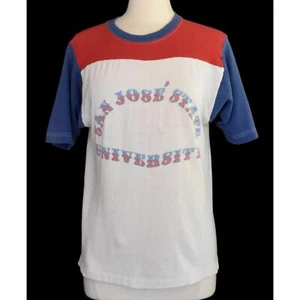 Vintage 70s San Jose State Cal State SJSU Color Block Tee Size Small to Medium - Picture 1 of 10