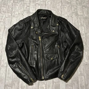 Vtg Wilsons Leather Motorcycle Jacket Mens Biker Lined Punk Rock Sz 46 AT9 - Picture 1 of 8
