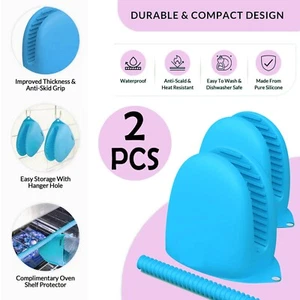 2Pcs Thicken Heat Resistant Non-Slip Silicone Oven Mitts Gloves Kitchen Tool AU - Picture 1 of 7