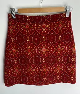 Sportsgirl Skirt Womens 2XS Maroon Red Printed Zip Mini Stretch Flowy Comfy - Picture 1 of 13