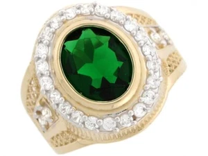 10k or 14k Real Gold 10x12mm Simulated Emerald May Birthstone CZ Mans Ring - Picture 1 of 3