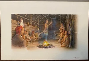 Original Kunstwerk Gemälde einer Nordost-Indianerratssitzung - Bild 1 von 9