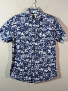Coastal Hawaiian Tiki Blue Island Luau Camp Casual Shirt Mens Blue Floral Medium - Picture 1 of 4