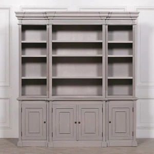 Classic French Style Large Breakfront Distressed Painted Grey Dresser Bookcase - Picture 1 of 6