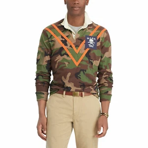 New Polo Ralph Lauren Classic Fit Camo Rugby Top Polo Shirt M henley casual pant - Picture 1 of 4