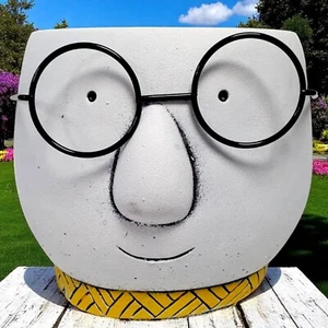Mann Gesicht geformt Zement Pflanzgefäß Cartoon Topf Pflanzenhalter mit Brille - 21cm - Bild 1 von 7