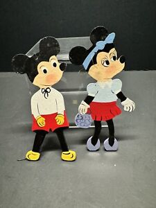 Handmade Mickey And Minnie Mouse Christmas Ornaments Wooden Vintage 