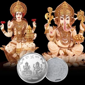 Laxmi Ganesh 999 Silbermünze mit Laxmi Yantra auf Rückseite 20 Gramm - Bild 1 von 7