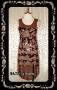 "Tomb Raider" Hi-Lo Goth Punk Steampunk Totenkopf gekreuzte Knochen braun Tunika Top M - Bild 1 von 5