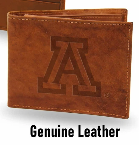 University of Arizona Wildcats Wallet Lic. BI-Fold Leather Billfold Brown Tan Cover