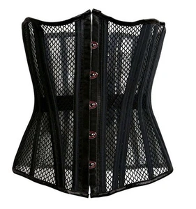 Mesh Burlesque Costume Corset Basque Cincher Lingerie Bustier Underbust 26 Bones - Picture 1 of 9