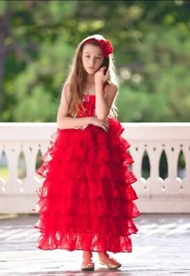Maxi Vestido Belle & Kai Niñas Rojo con Volantes Talla 12 Nuevo con Etiquetas Boda Vacaciones Concurso  Foto 1 de 4