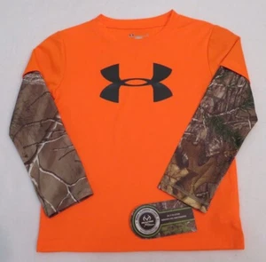 Under Armour Boys Orange Real Tree Orange Camouflage Shirt Size 4 - Picture 1 of 3