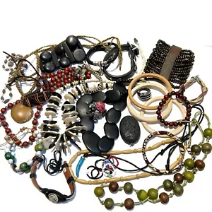 Jewelry Lot Earth Tone Boho Neutral Wooden Bead Bracelets Necklaces Rings Tribal - Picture 1 of 11