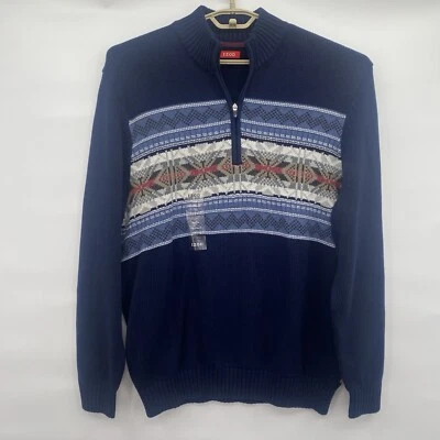 Izod Mens Fair Isles Sweater Blue 1/4 Zip Pullover Mock Neck Nordic Size XLT - Image 1 of 4