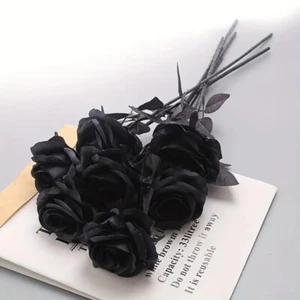 Simulation Pure Black Single Rose Bouquet Horror Gothic Dark Series Decor UK - Picture 1 of 12