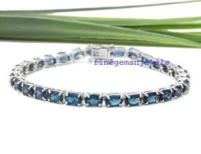 Gemas de topacio azul Londres natural con pulsera de plata de ley 925 para mujer #9 Foto 1 de 4