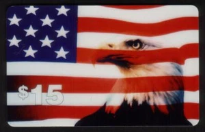 15 $. (22 Minuten) American Eagle & Flagge (abgelaufen) gebrauchte Telefonkarte - Bild 1 von 2