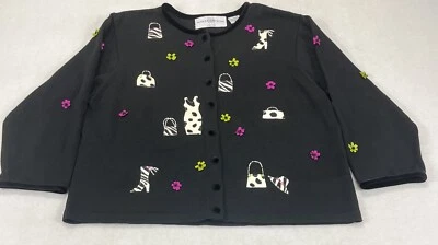 Cárdigan de Colección Marisa Christina Negro Shopping Spree con Botones de Terciopelo y Borde Talla PM Foto 1 de 4