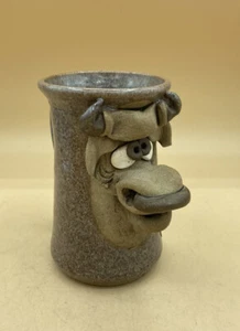 Ugly Face 3D Mug Bull Ring In Nose Mahon Style Pottery signed Sisters Bud 1981 - Picture 1 of 14