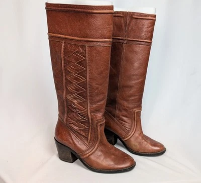 Fossil sz. 8.5 Felicia Leather Woven Western Cowboy Boots Texas Southwestern - Image 1 of 4