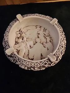 Vintage geschnitzter Aschenbecher Zinnober chinesische Geisha Mädchen und Pferde - Bild 1 von 10