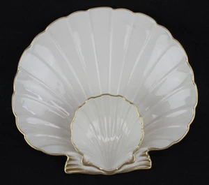Vintage Lenox Ivory Shell Scallop Serving Platter Dish Dip Sauce Cup Gold Trim - Picture 1 of 8