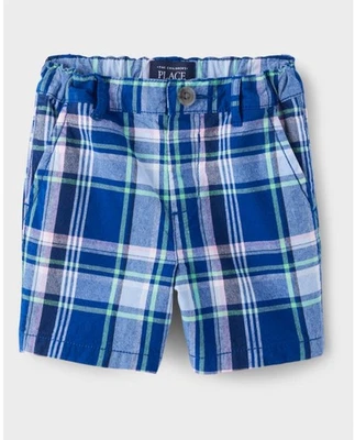 The Children’s Place Baby Boy’s Sz 4T Shorts Adjustable Waist Blue Plaid EUC - Image 1 of 4