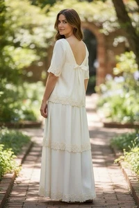 Vestido de novia vintage años 60 EMMA DOMB beige a la luz de las velas mezcla de lino talla PEQUEÑO - Imagen 1 de 2