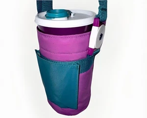 Vintage Tupperware Thirstquake 30oz.Tumbler + Crossbody Carrier -Blue + Purple - Picture 1 of 12