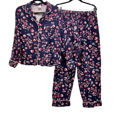 Liz Claiborne Womans Pajama Set Size Medium Floral Print Flannel Warm Cozy - Image 1 of 4