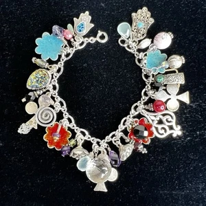 Vintage Sterling 925 Silber Hamsa Halbedelsteine 7" Bettelarmband - Bild 1 von 16