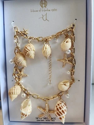 Collar temático House Of Harlow Beach 16-19" concha natural y perlas tono dorado Foto 1 de 4