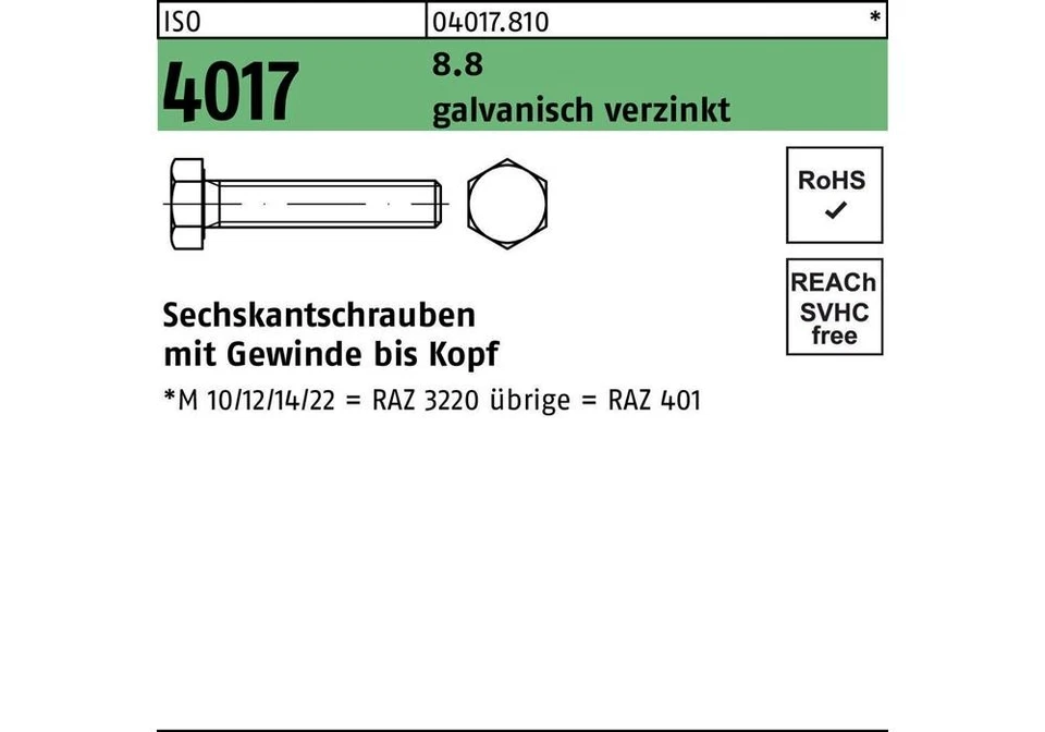 BUFAB Bullone esagonale ISO 4017 VG M 3 x 10 8.8 elettrozincato - Immagine 1 di 1