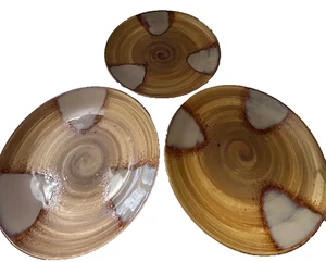 Sango Splash 4951 Brown Drip Glaze Pottery Stoneware Plate 11" set of 3 RETIRED - Picture 1 of 13