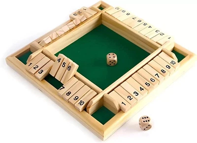 Wooden Shut The Box Board Game 10 Number Sided Dice Set for 2 to 4 Players - Image 1 of 4