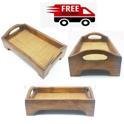 Wooden Tray Tables with Stand Handle Wood Tray Serving Plate Bamboo Rectangle - Image 1 of 4