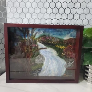 Handmade Textile Needle Felted Wool Fiber Art Shadow Box Diorama River Nature - Picture 1 of 22