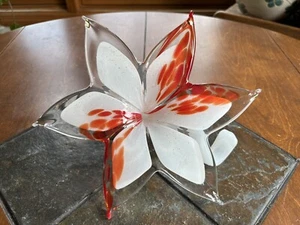 Vintage Murano Style Hand Blown Glass Tiger Lily Flower Spiral Stem - Picture 1 of 12