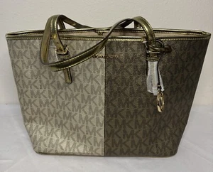 MICHAEL KORS JET SET PL GOLD MULTI MD CARRYALL TOTE - Picture 1 of 7