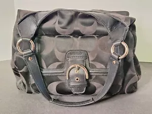 Coach Shoulder Bag Purse Signature Nylon Canvas Razor Black F24742 No.1380 - Picture 1 of 11